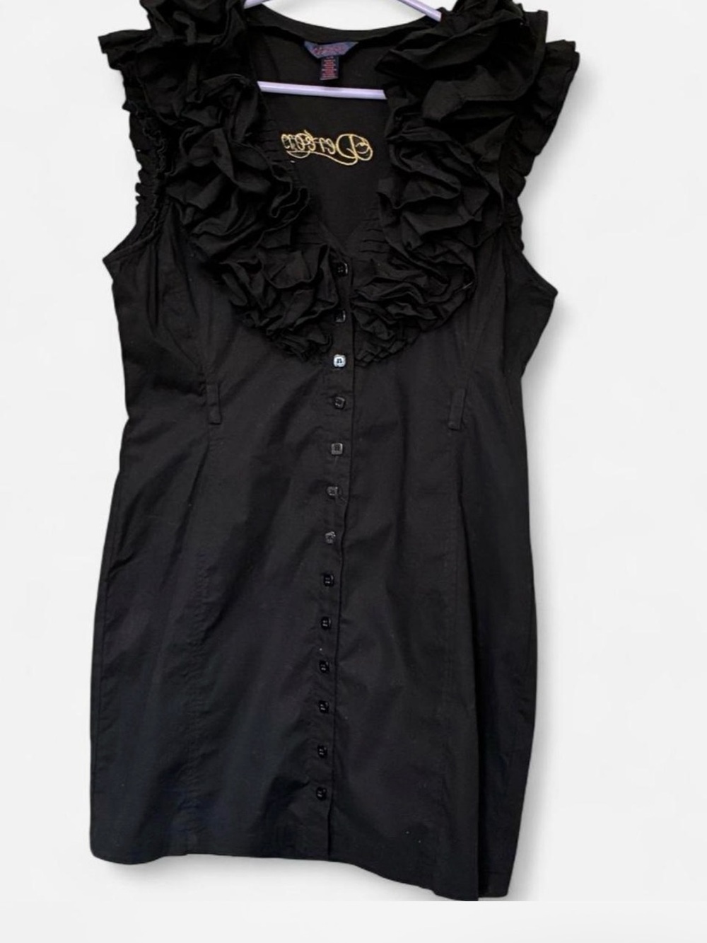 Dereon Black Ruffle-Front Button Mini Dress Size L